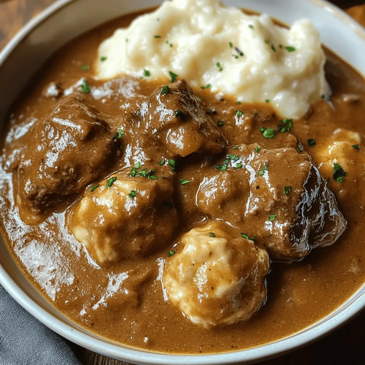 Butterzartes Rahmgulasch mit Serviettenknödel genießen